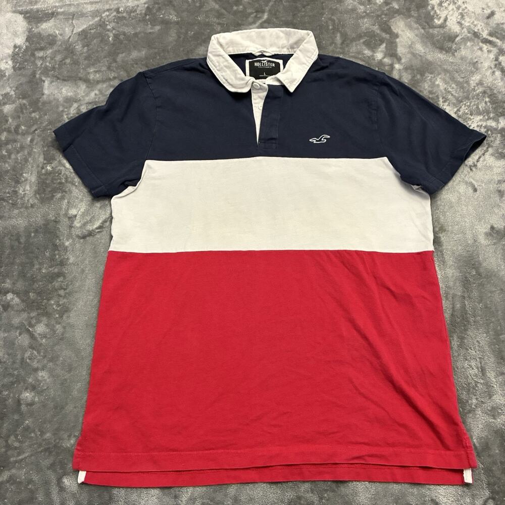 Hollister Polo Shirt Men's L Red,‎ White, Blue Logo Colorblock Golf Preppy